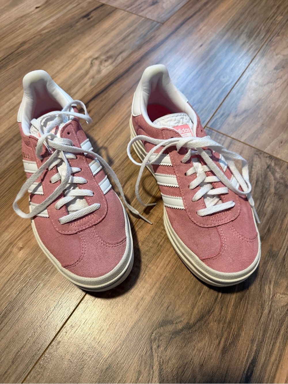 adidas Pink Suede Low-Top Sneakers with White Stripes